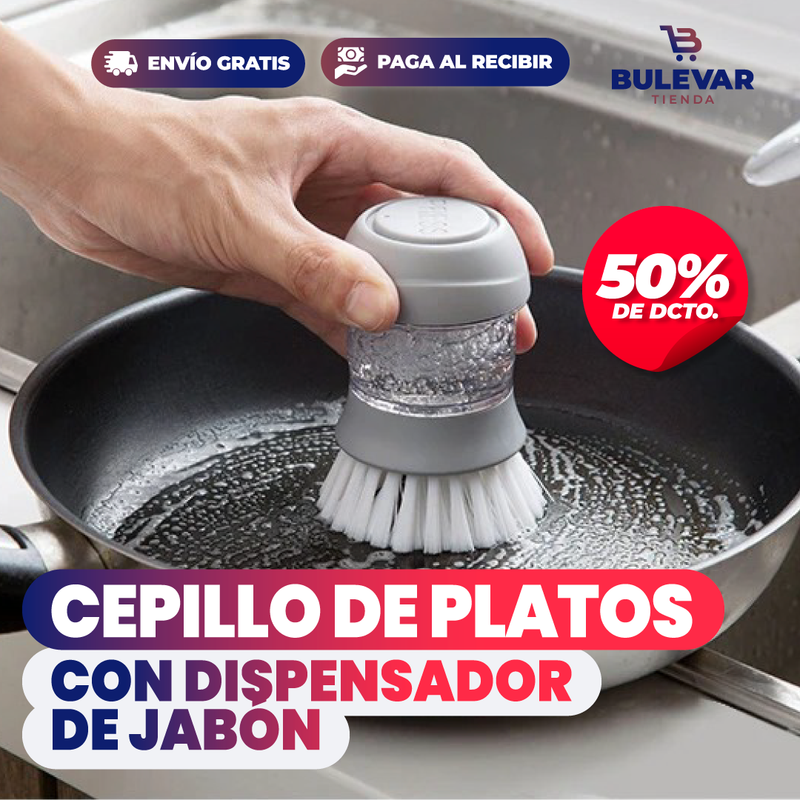 CEPILLO PARA PLATOS CON DISPENSADOR DE JABÓN