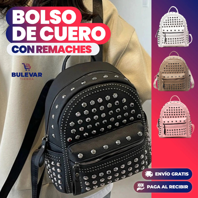 BOLSO DE CUERO CON REMACHES PARA MUJER