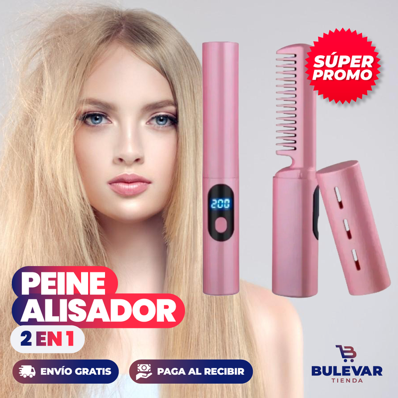 PEINE ALISADOR 3D 2 EN 1 + RECARGABLE Y PORTÁTIL