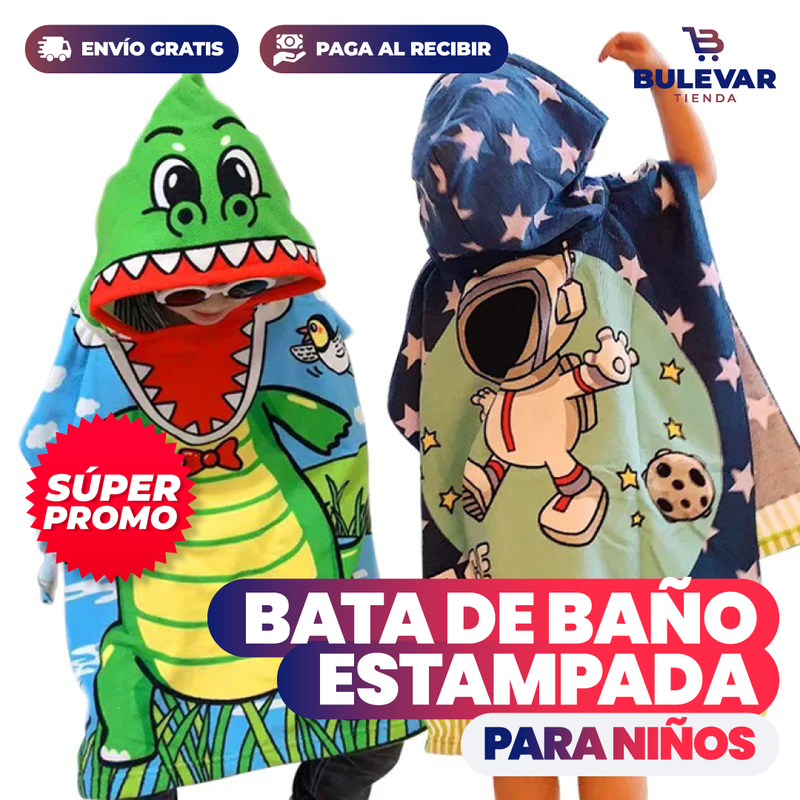 BATA DE BAÑO ESTAMPADA PARA NIÑOS