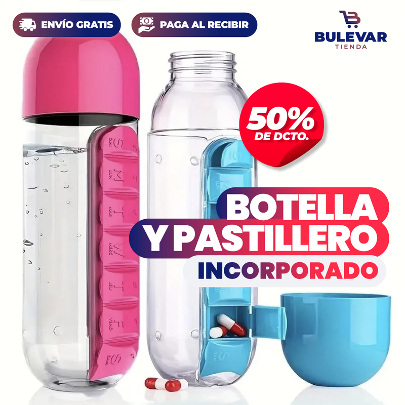 BOTELLA DE AGUA CON PASTILLERO INCORPORADO