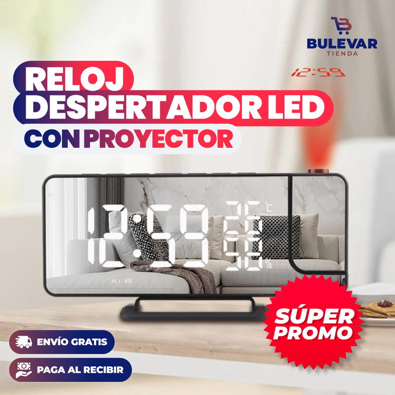 RELOJ DESPERTADOR LED CON PROYECTOR