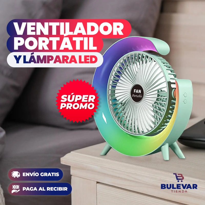 VENTILADOR DE MESA PORTÁTIL CON LUZ LED