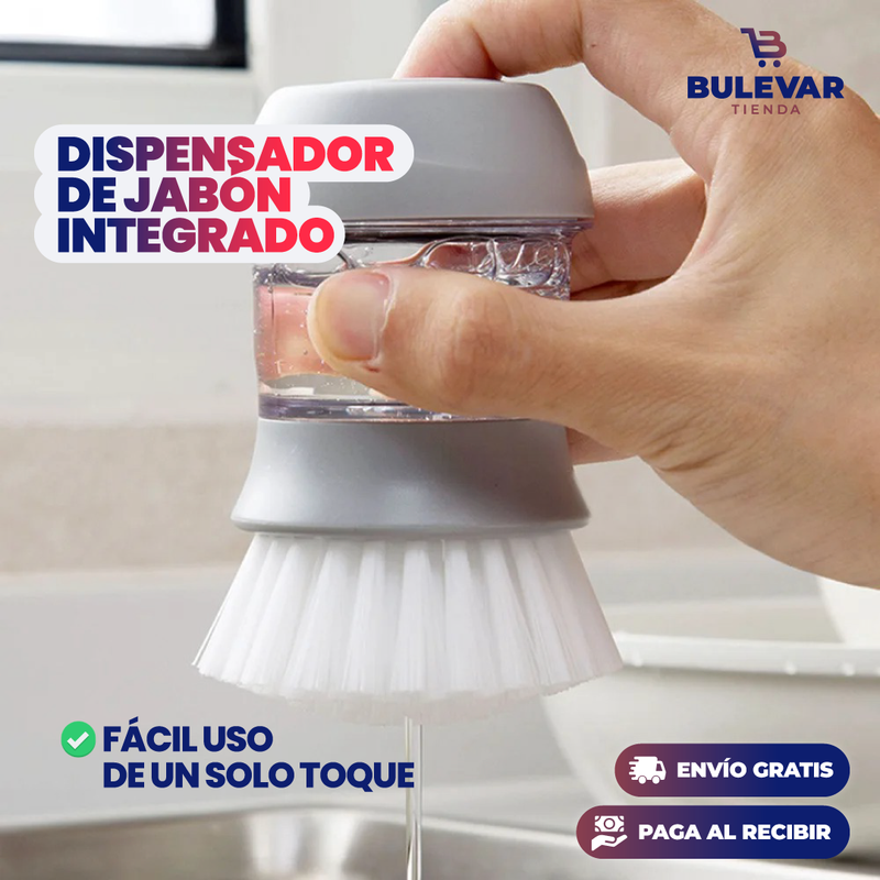 CEPILLO PARA PLATOS CON DISPENSADOR DE JABÓN