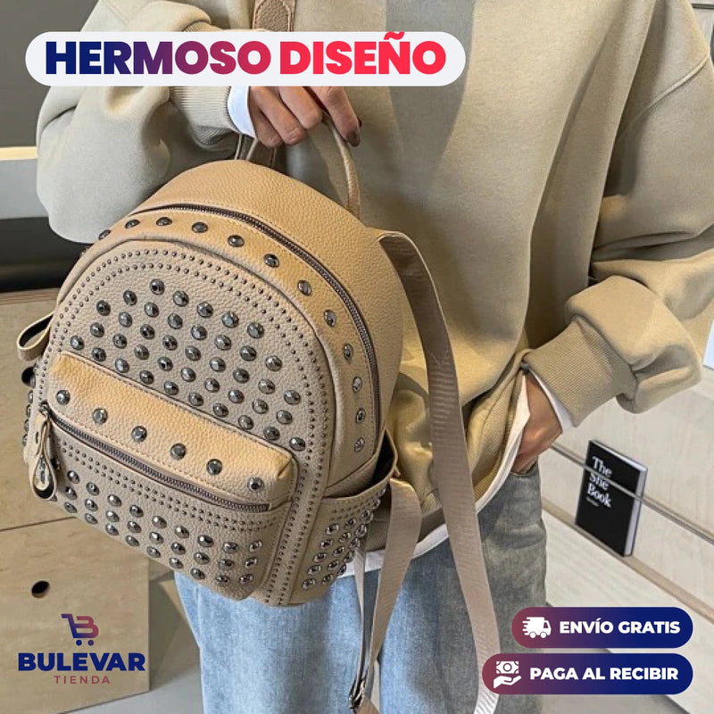 BOLSO DE CUERO CON REMACHES PARA MUJER