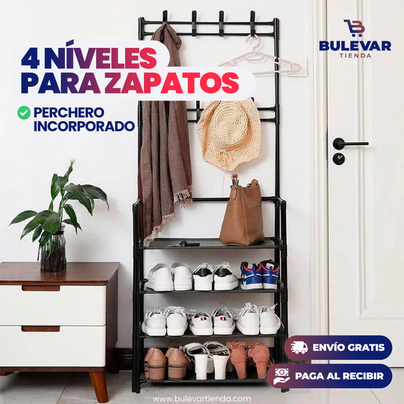 ORGANIZADOR DE ZAPATOS 4 NIVELES Y PERCHERO