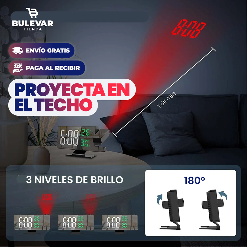 RELOJ DESPERTADOR LED CON PROYECTOR