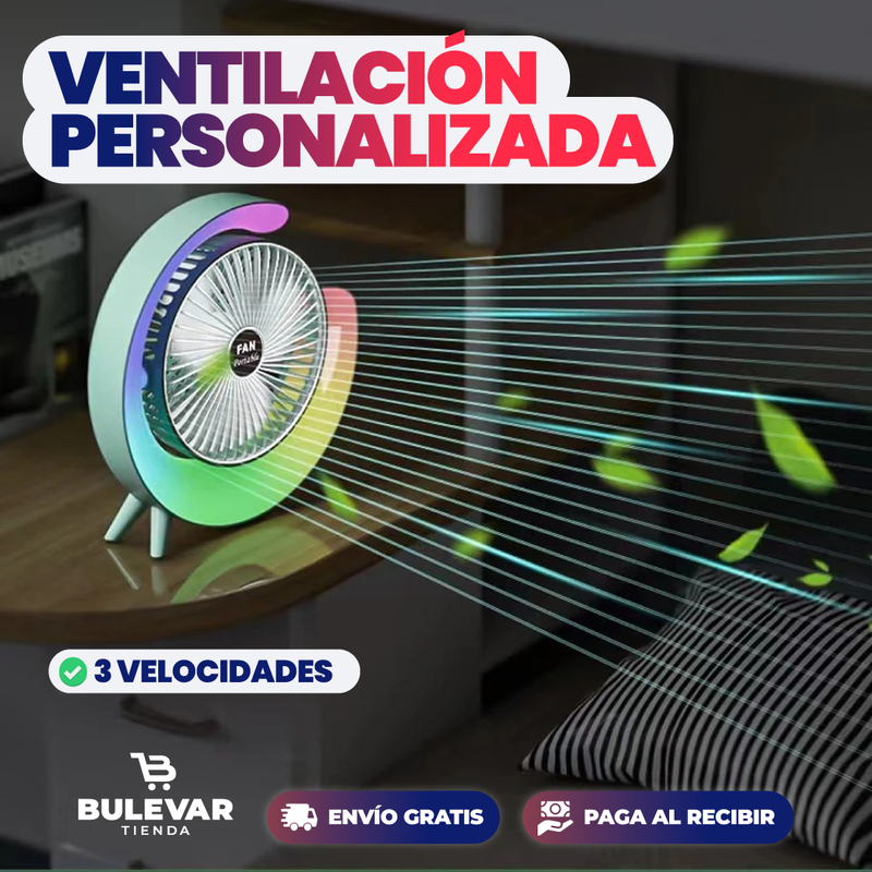 VENTILADOR DE MESA PORTÁTIL CON LUZ LED