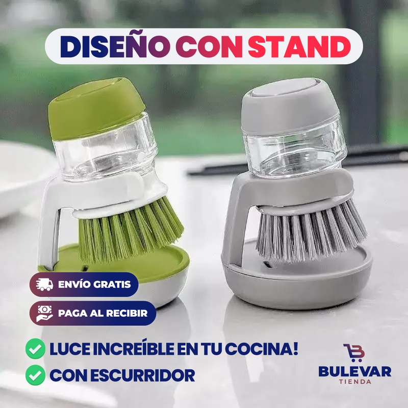 CEPILLO PARA PLATOS CON DISPENSADOR DE JABÓN