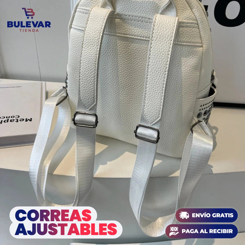 BOLSO DE CUERO CON REMACHES PARA MUJER