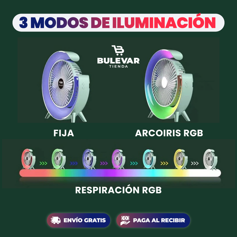 VENTILADOR DE MESA PORTÁTIL CON LUZ LED