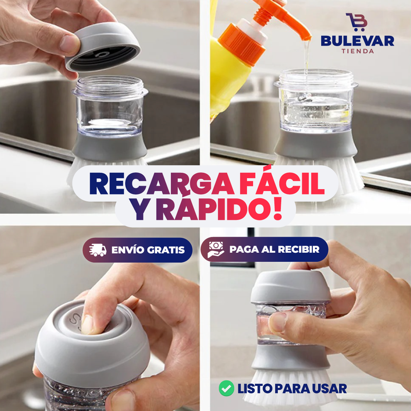 CEPILLO PARA PLATOS CON DISPENSADOR DE JABÓN