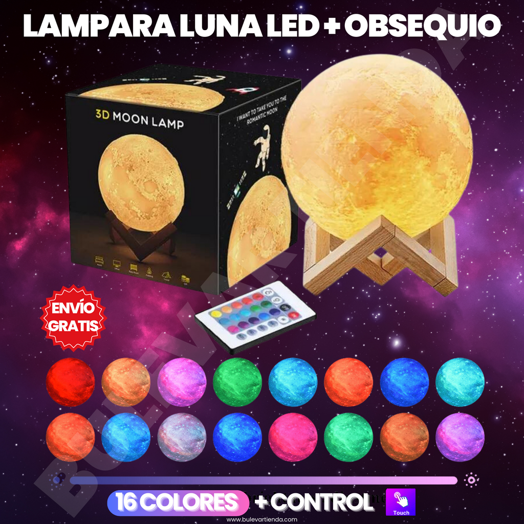 Lampara Luna Led 3D Táctil, Medellin
