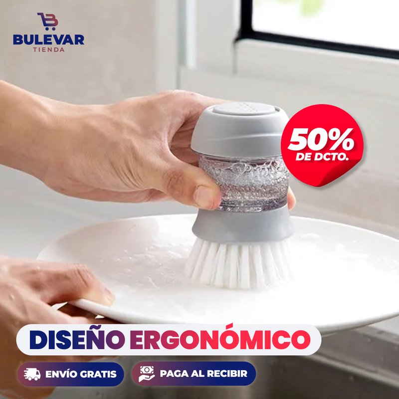 CEPILLO PARA PLATOS CON DISPENSADOR DE JABÓN