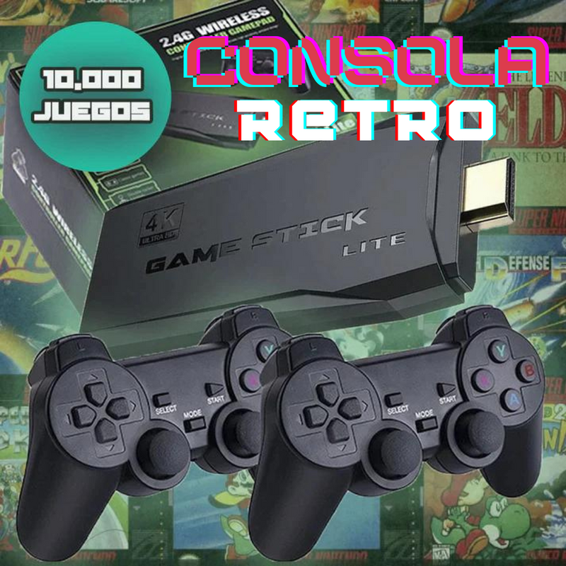 CONSOLA GAMESTICK 4K (+10.000 juegos de 9 consolas) + 2 mandos 🎮