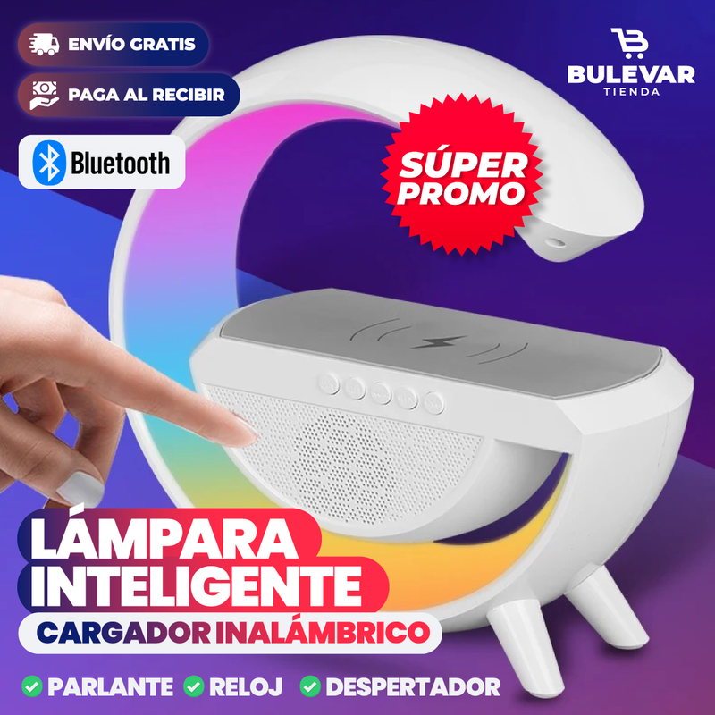 LÁMPARA INTELIGENTE, PARLANTE, BLUETOOTH Y CARGADOR INALÁMBRICO PARA CELULAR